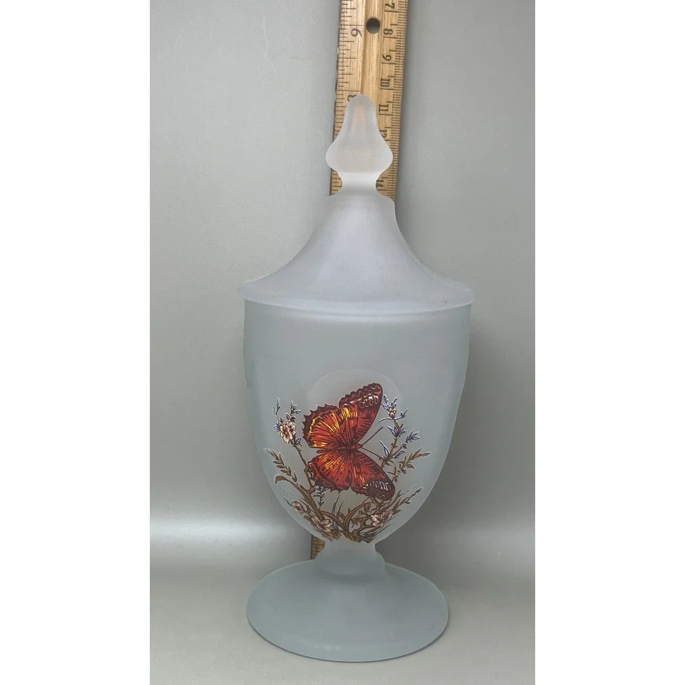 Satin Frosted Westmoreland Glass Butterfly Apothecary Jar Lidded‎ Pedestal 8